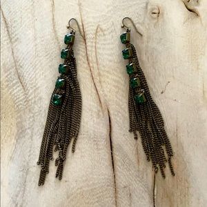 Emerald rhinestone chain dangling earrings